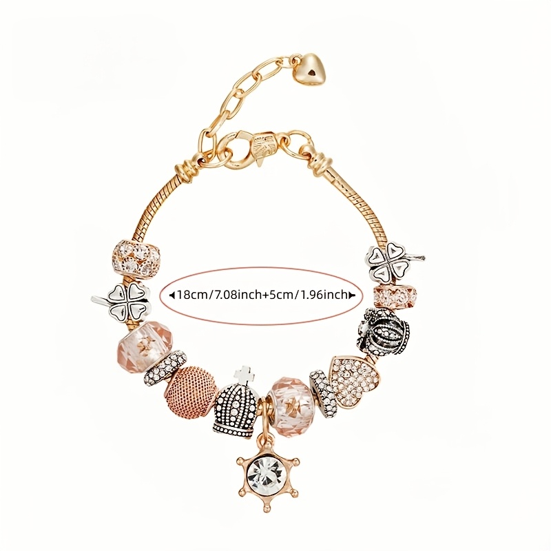 Rose Gold Beaded Bracelet with Rhinestone Accents